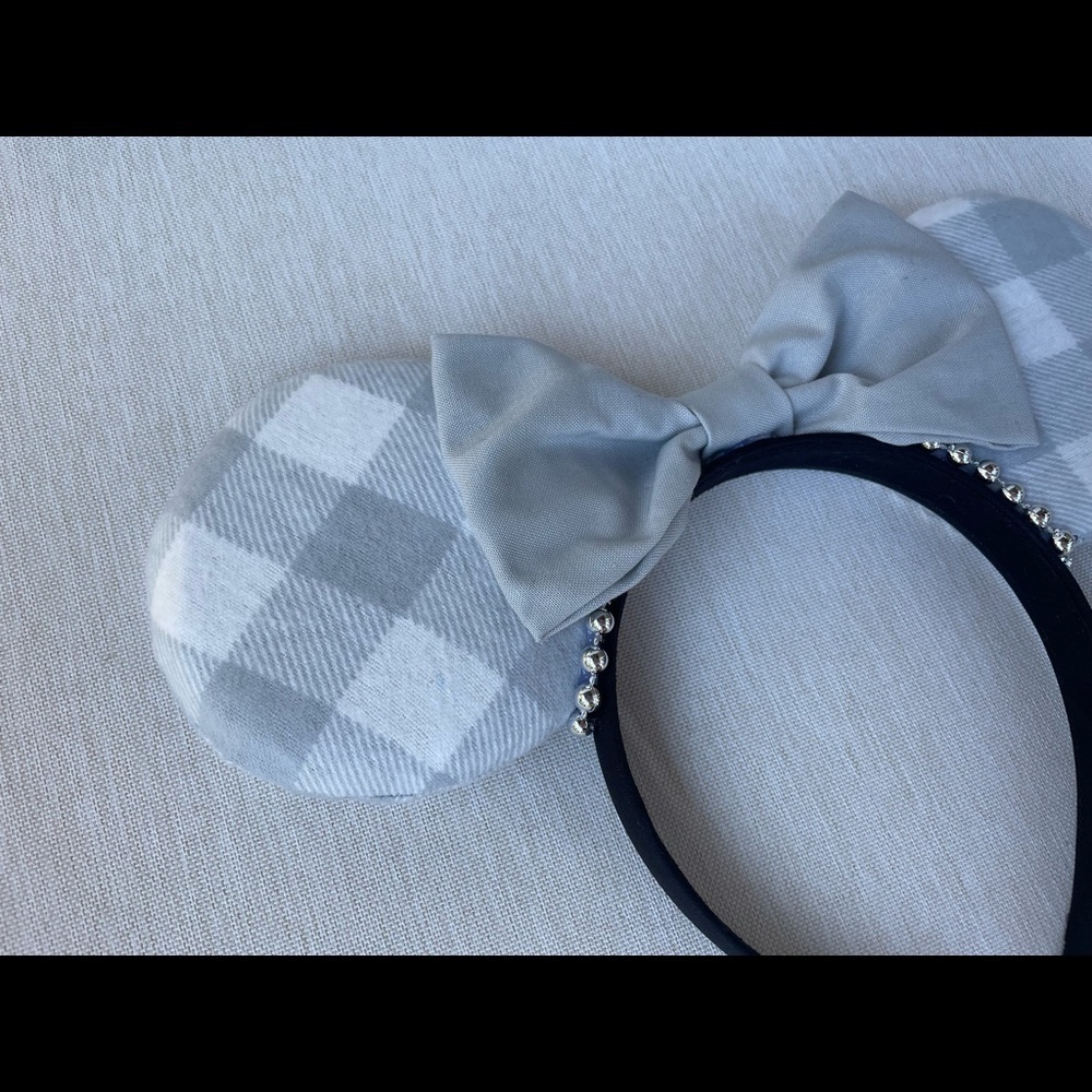 Gray check plaid Minnie ears - Picture 2 of 3